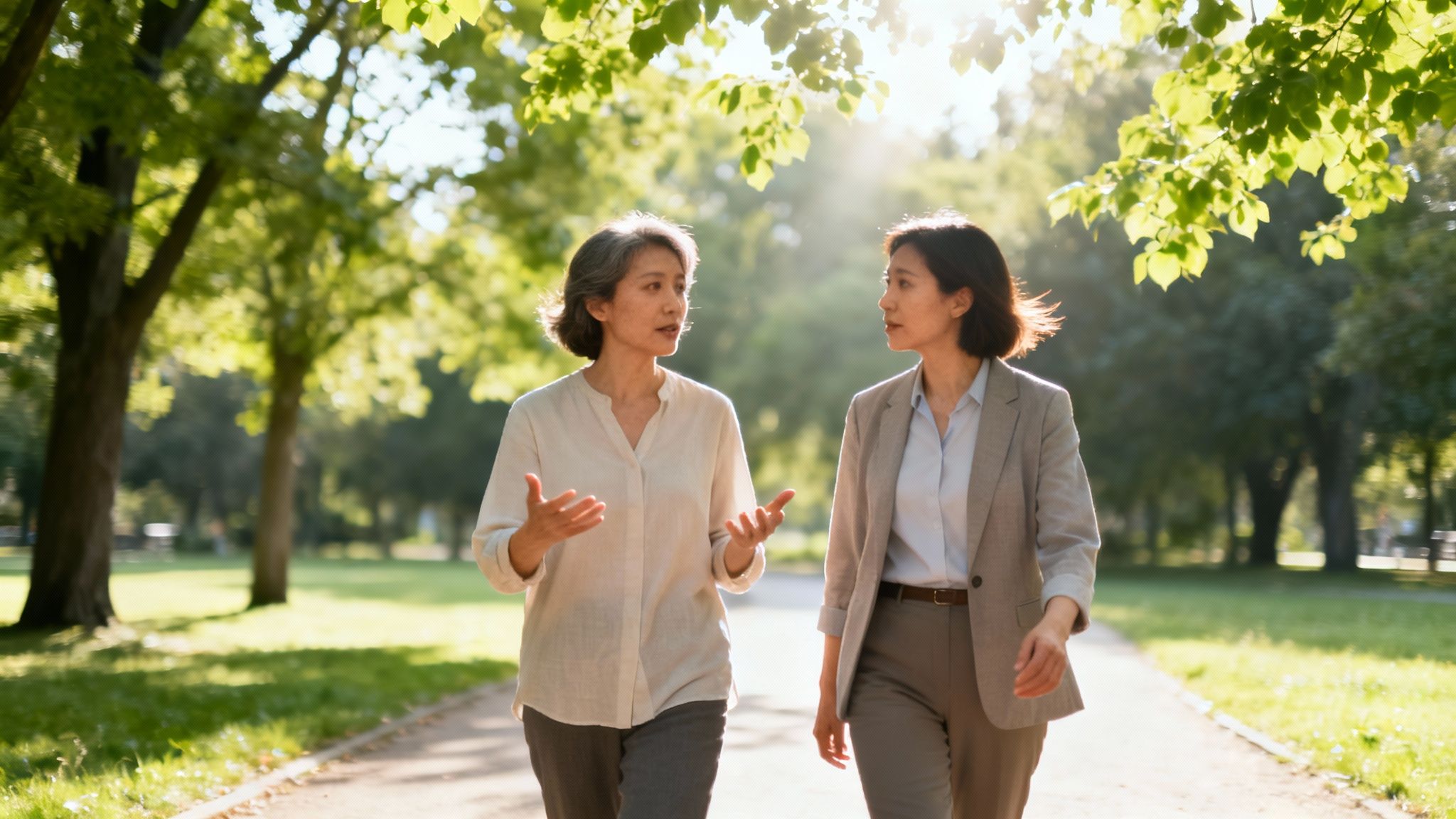 Two people walking and talking therapy