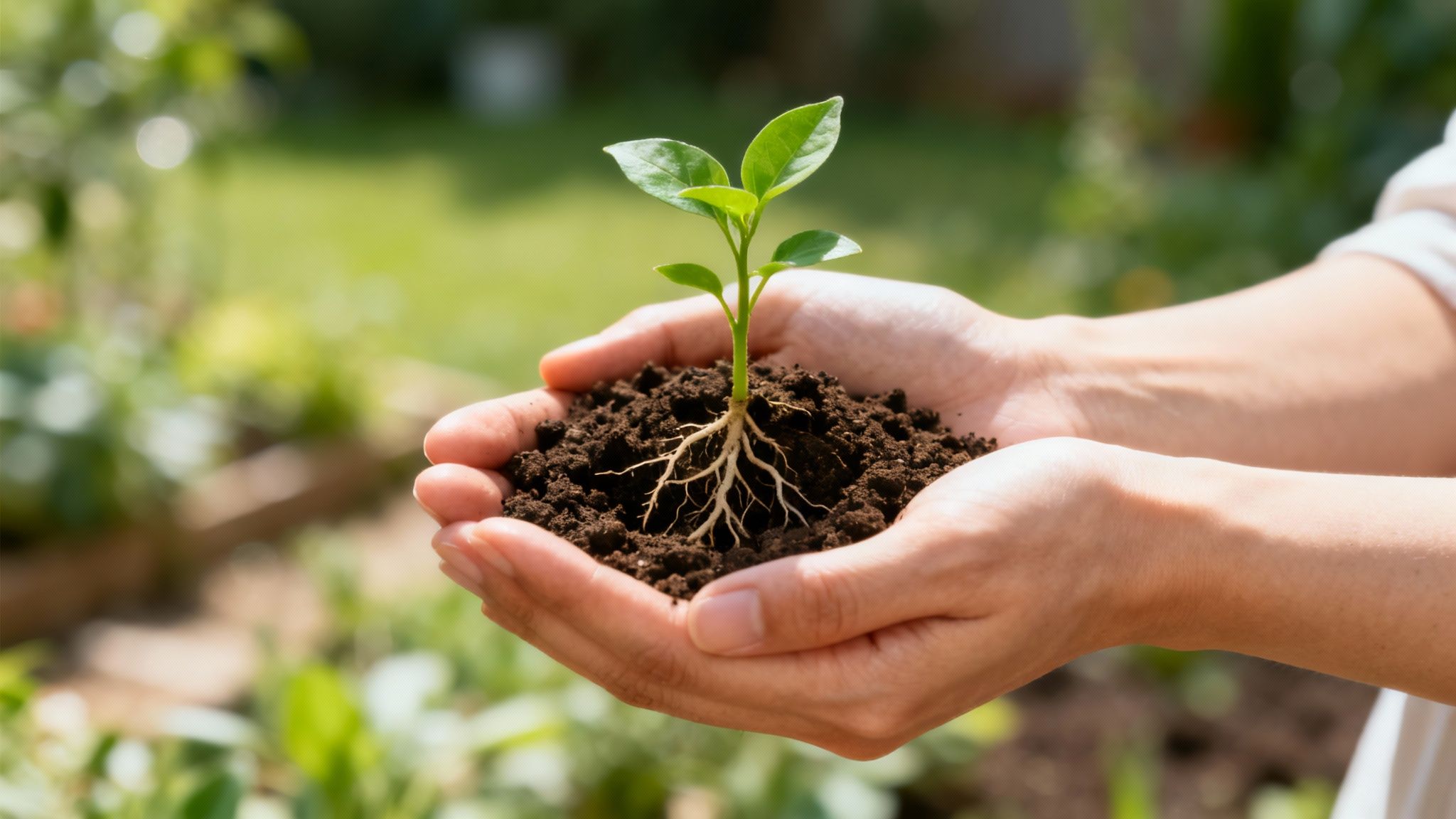 Somebody nurturing a plant