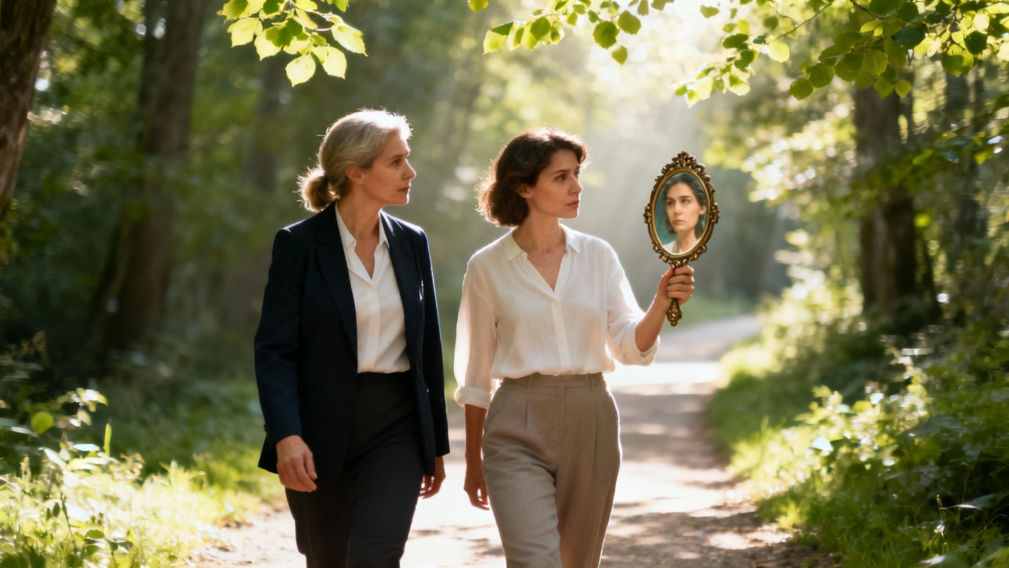 Self awareness, ladies walking in nature