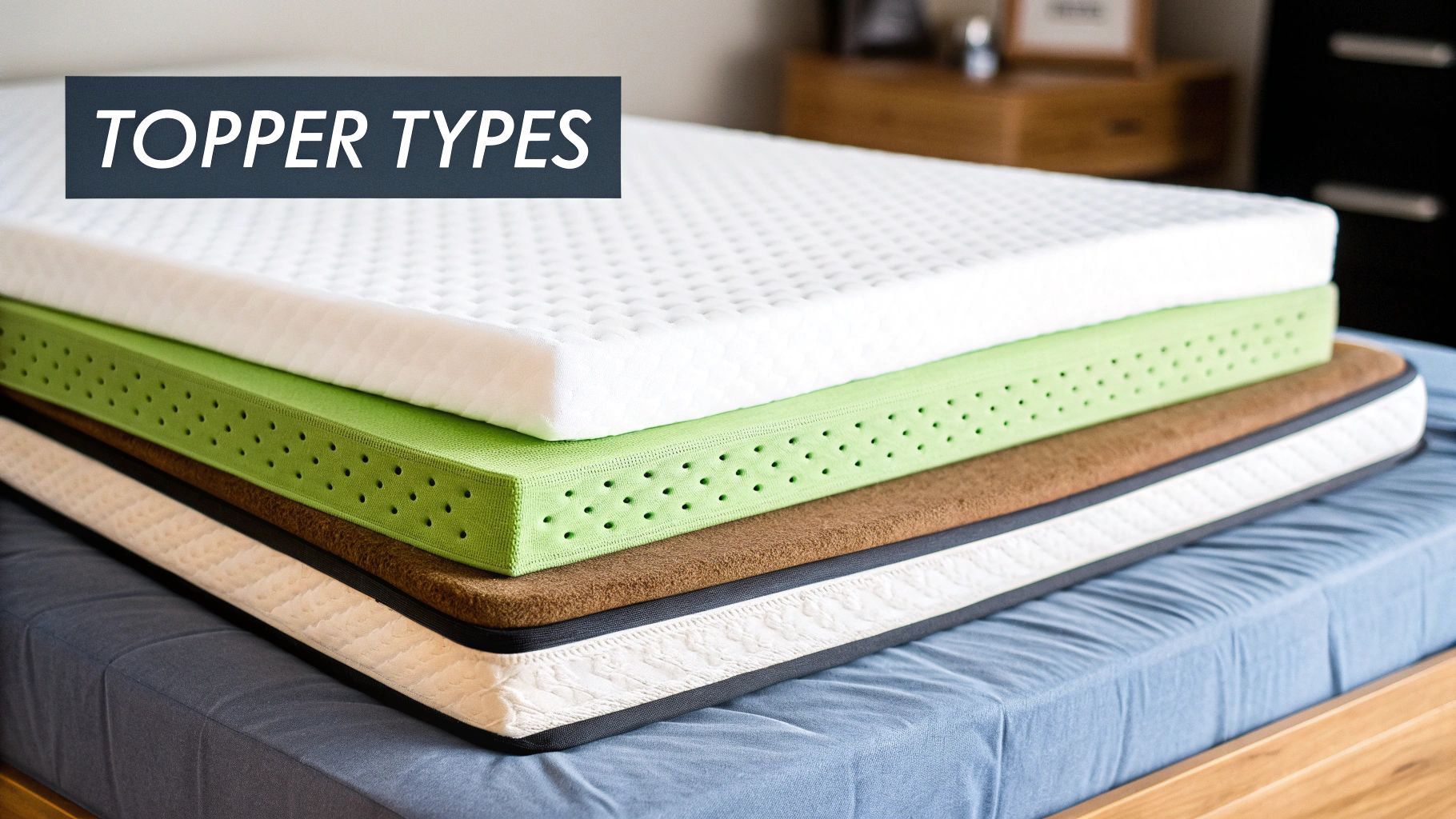 A hand pressing into a mattress topper to show its firmness level.