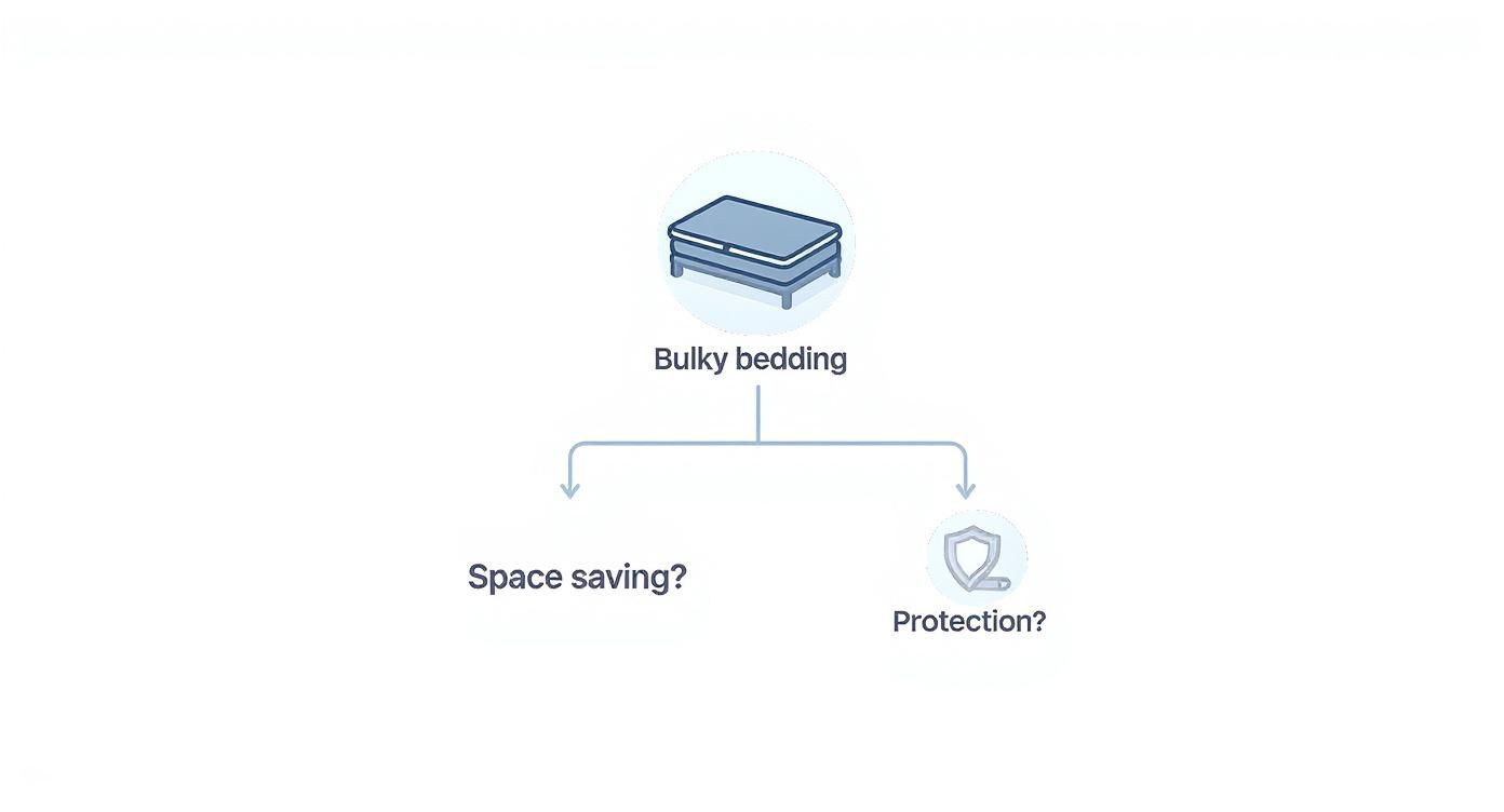 Infographic about bedding bag storage