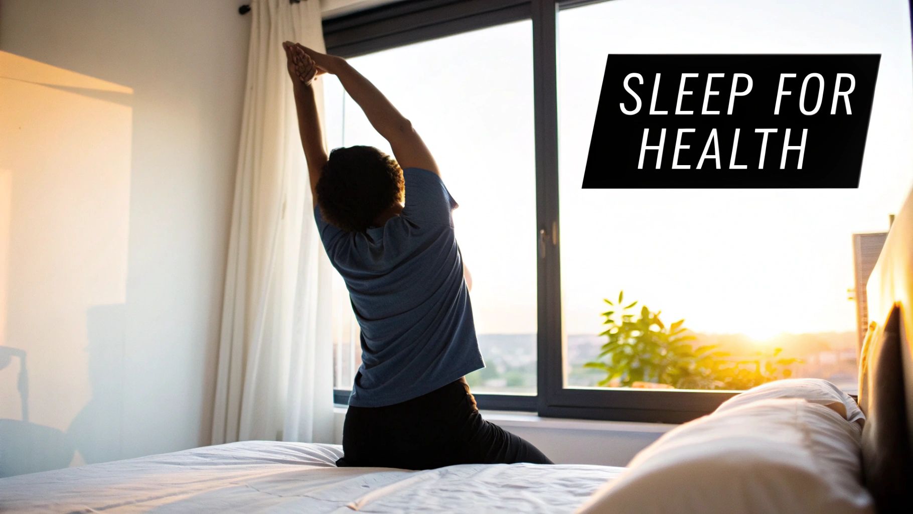 Woman enjoying a peaceful sleep in a comfortable bed with soft, natural light.