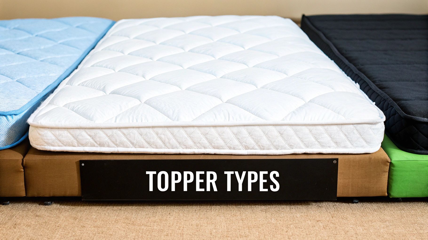 A hand pressing into a mattress topper to show its thickness and firmness.