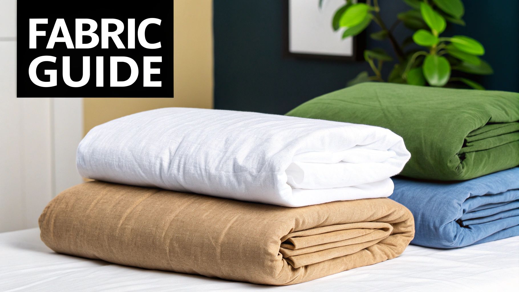 Woman feeling the texture of a white bedspread