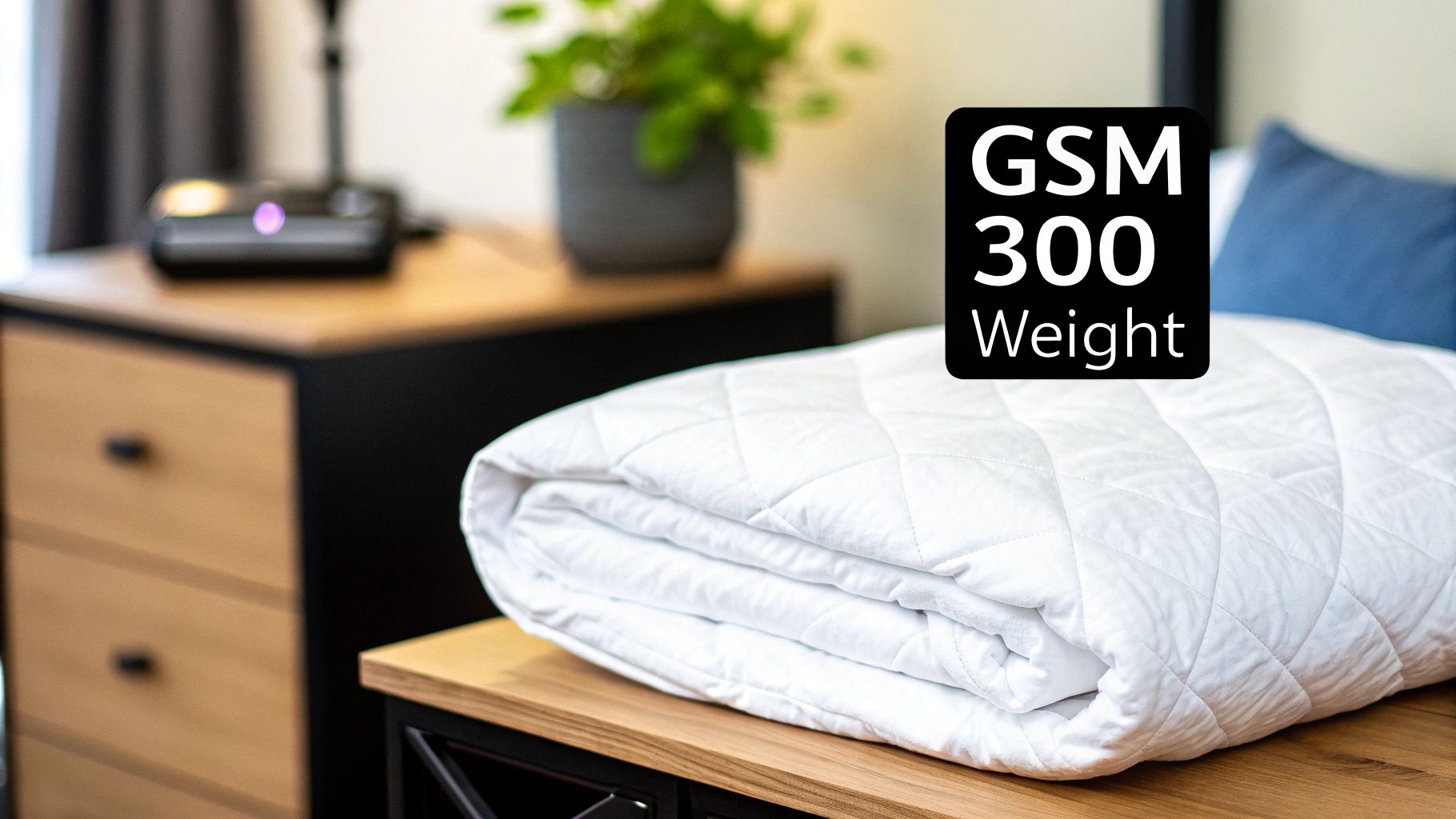 A person comfortably sleeping under a white quilt in a well-lit bedroom.