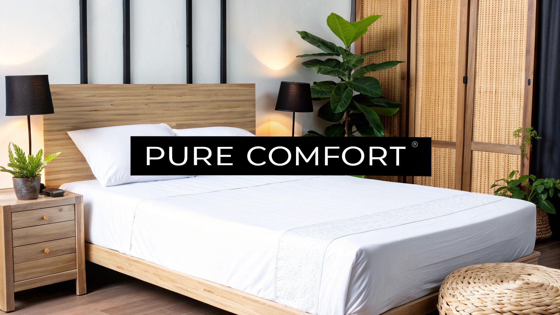 A neatly made bed with soft, luxurious bamboo fibre sheets.