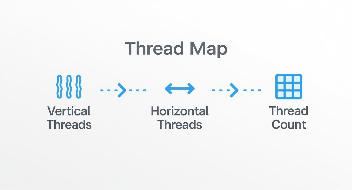 A diagram titled 'Thread Map' showing concepts: Vertical Threads, Horizontal Threads, and Thread Count.