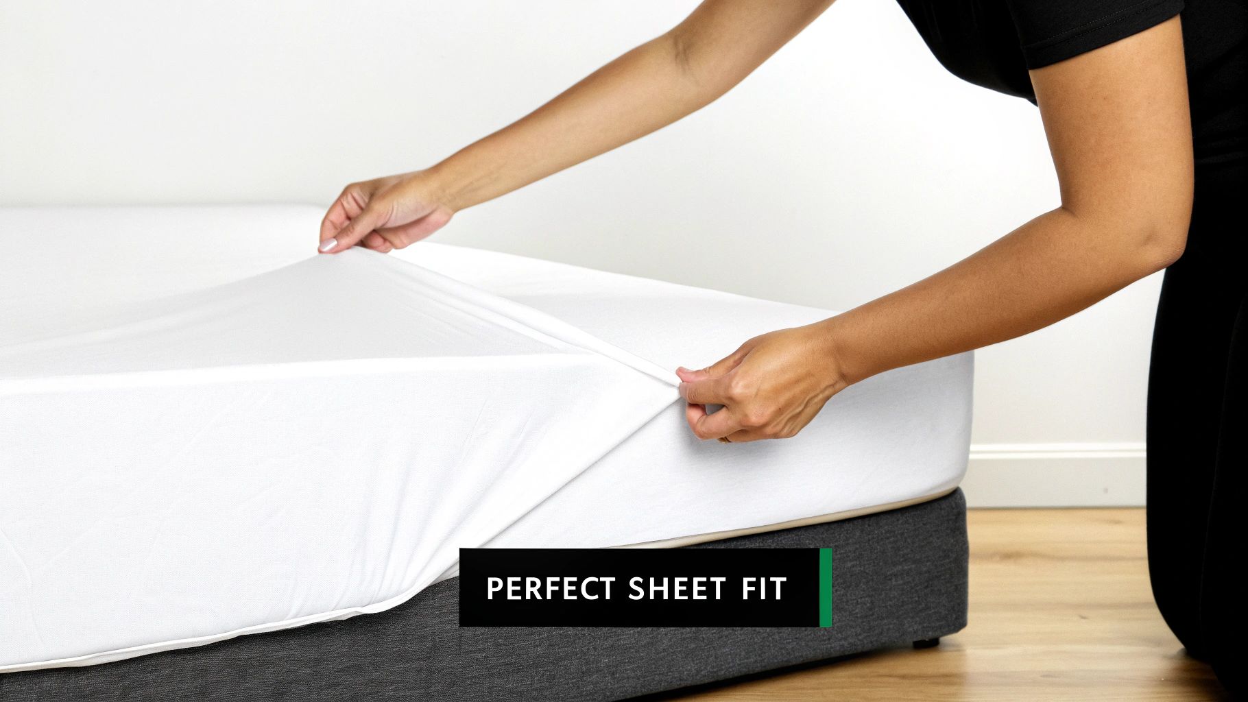 Three neatly folded stacks of bed sheets in different colours on a wooden surface.