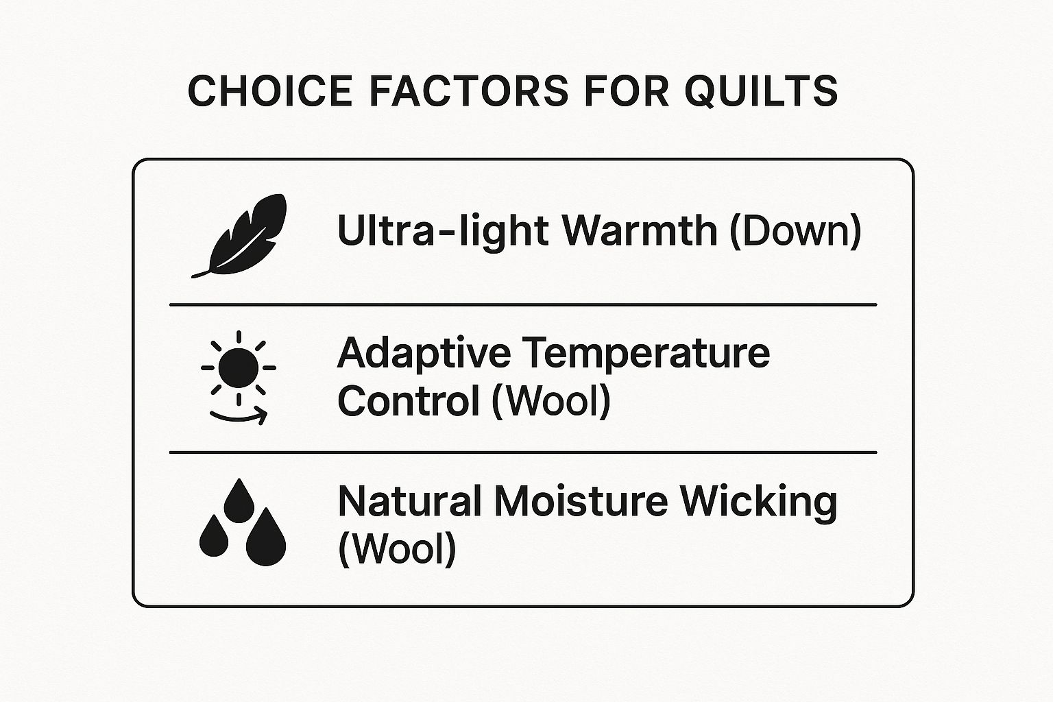 Infographic about down vs wool quilt