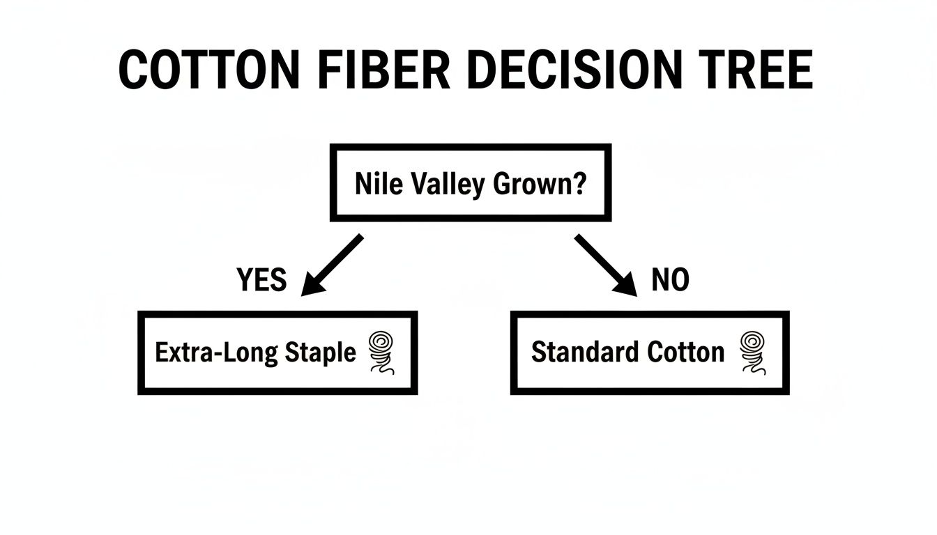 A cotton fiber decision tree showing Nile Valley grown cotton yields Extra-Long Staple.