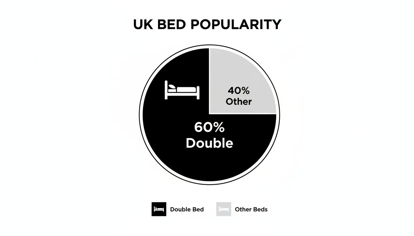 Pie chart showing 60% of UK bed popularity is double beds, and 40% are other.