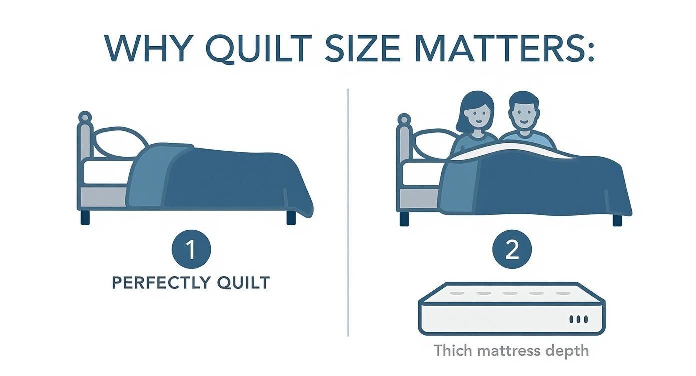 Infographic about queen size quilt dimensions in cm