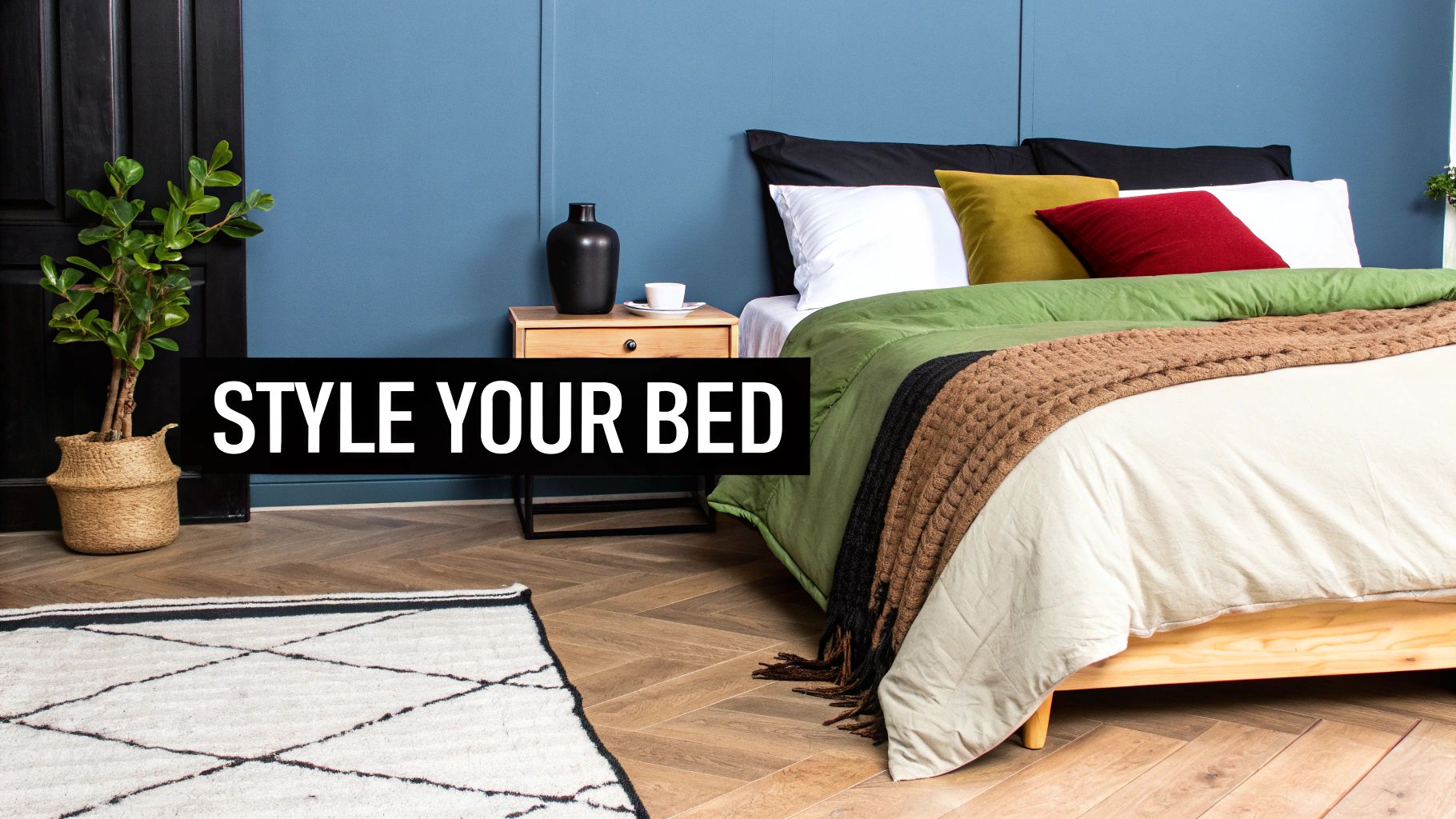 Woman making a bed with a fresh, stylish comforter set