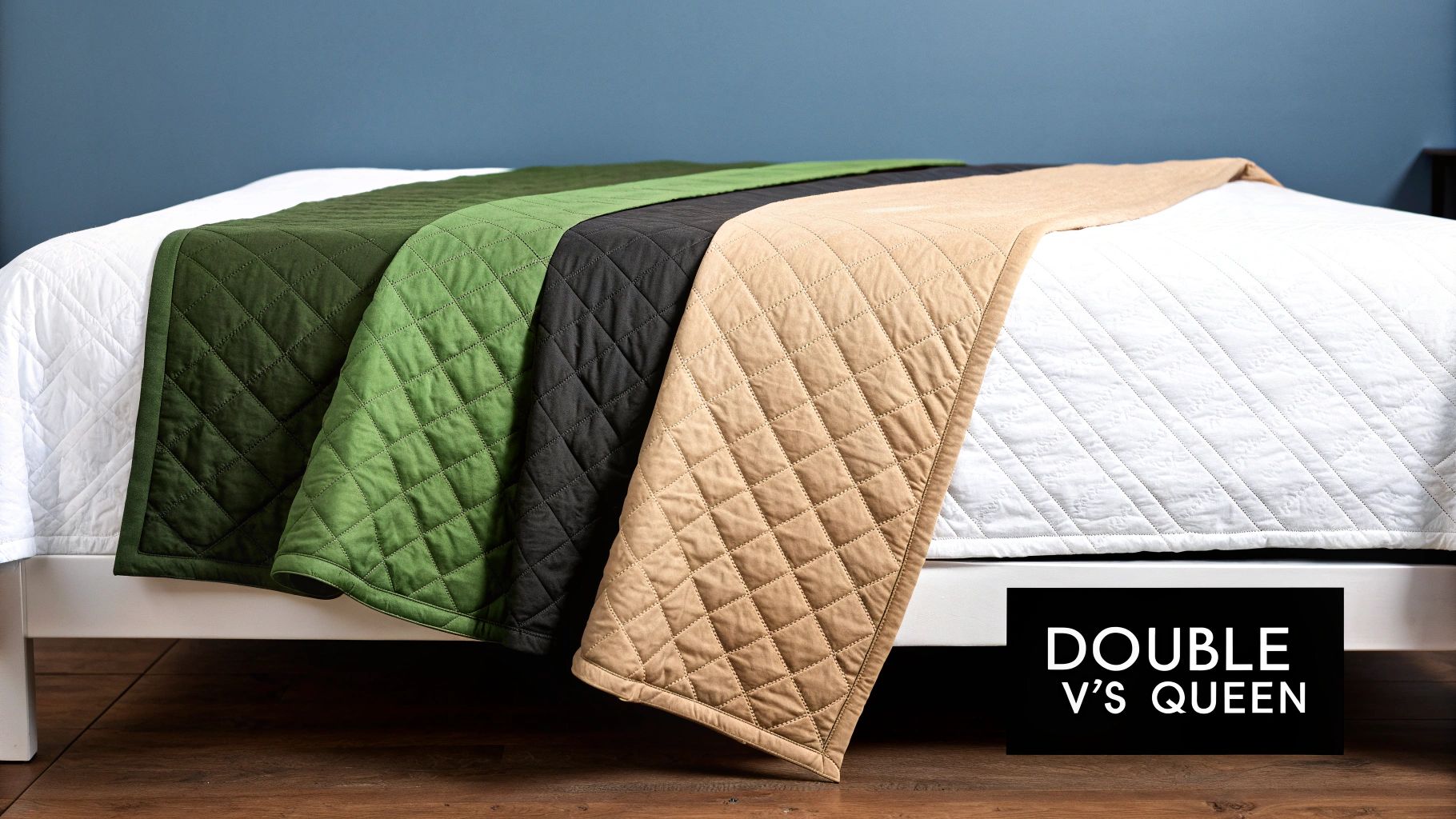 A luxurious bed with a slightly oversized, draped quilt cover creating a cosy, inviting look.