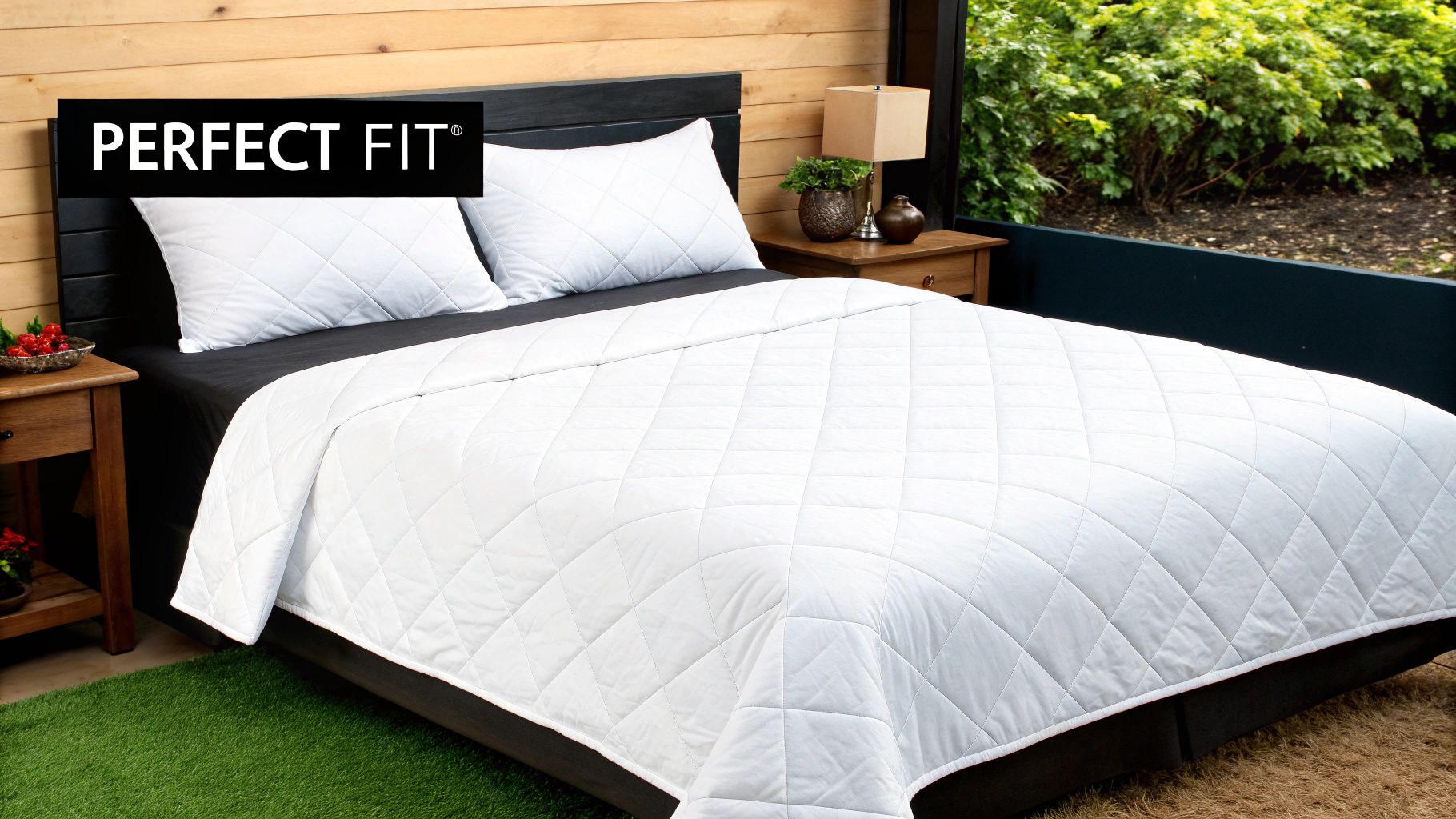 A beautifully styled double bed with perfectly fitted quilt cover.