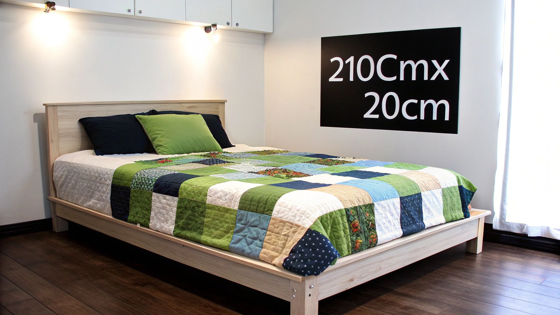 A neatly made bed with a white quilt, showcasing an even drape on all sides.