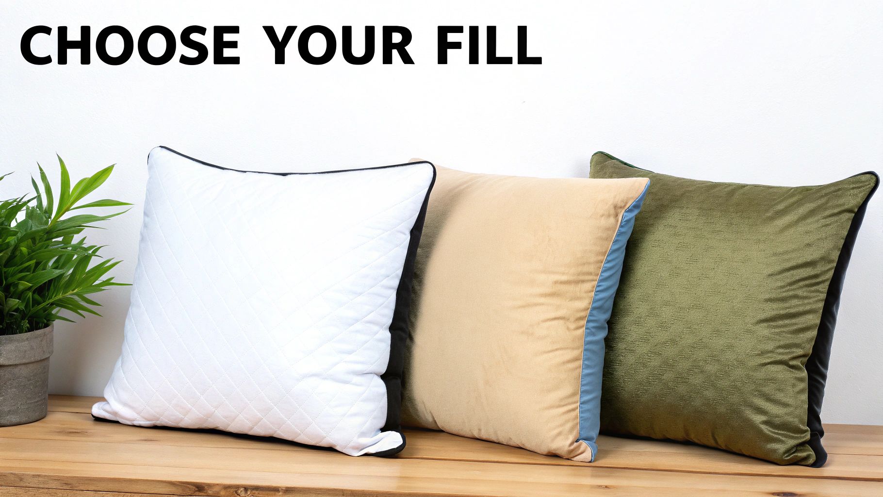 A close-up of different pillow materials like memory foam, latex, and down