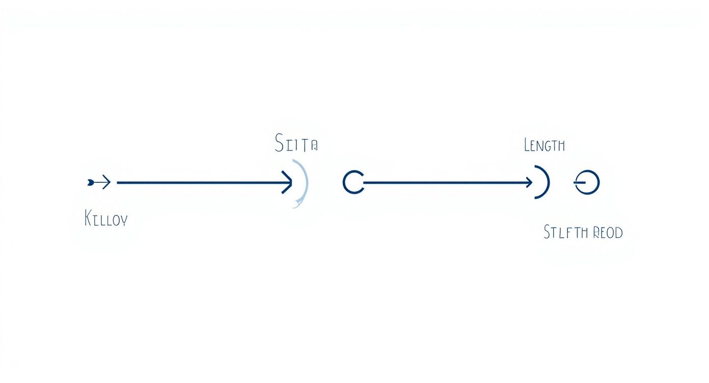 Diagram showing a process with arrows and text labels 'Killoy', 'Siita', 'Length', and 'Stlfth Reod'.