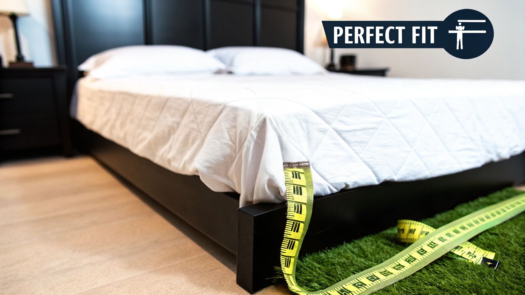 A perfectly sized comforter draped over a neatly made bed.