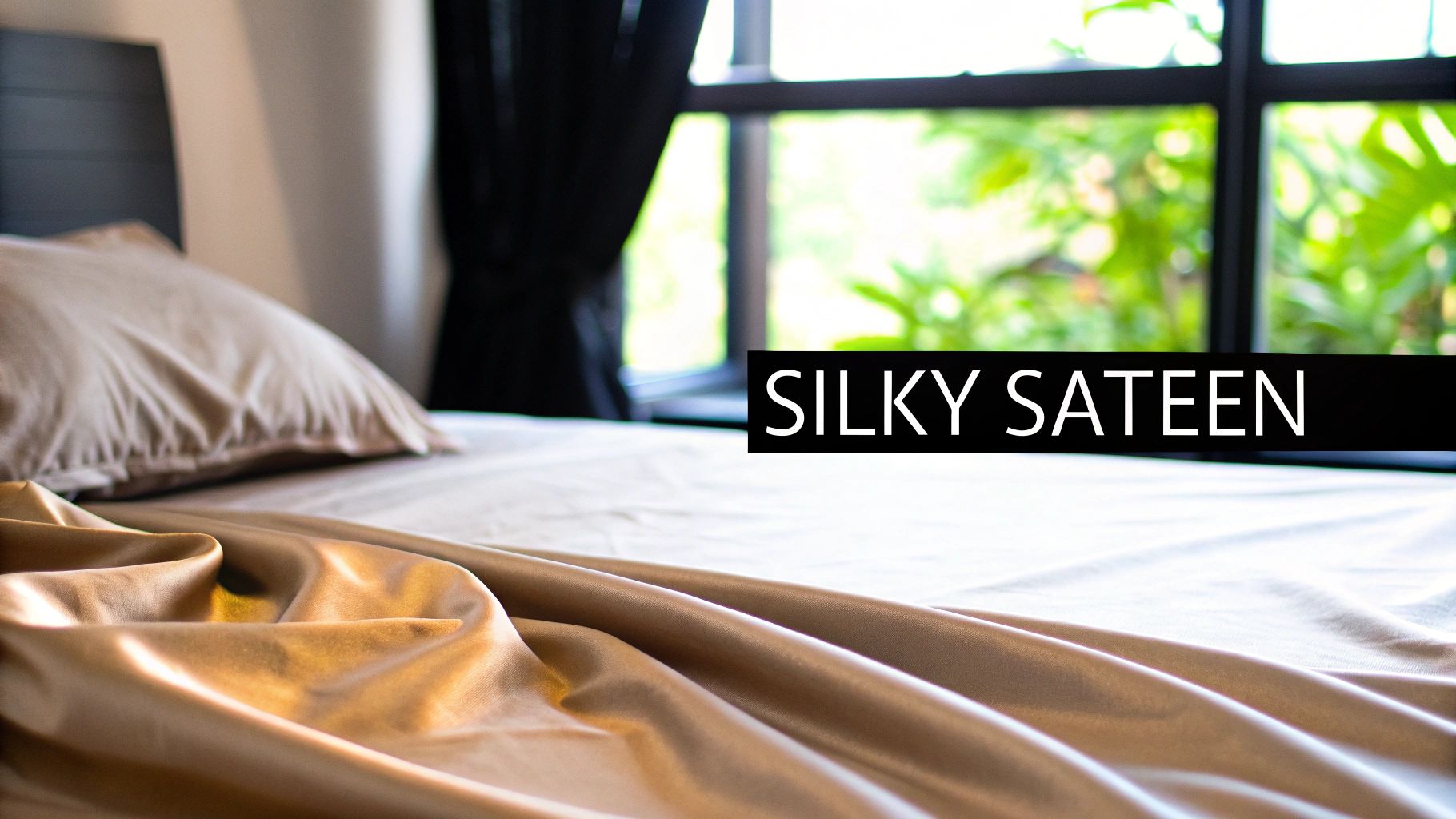 A beautifully made bed with smooth, elegant sateen bed sheets.