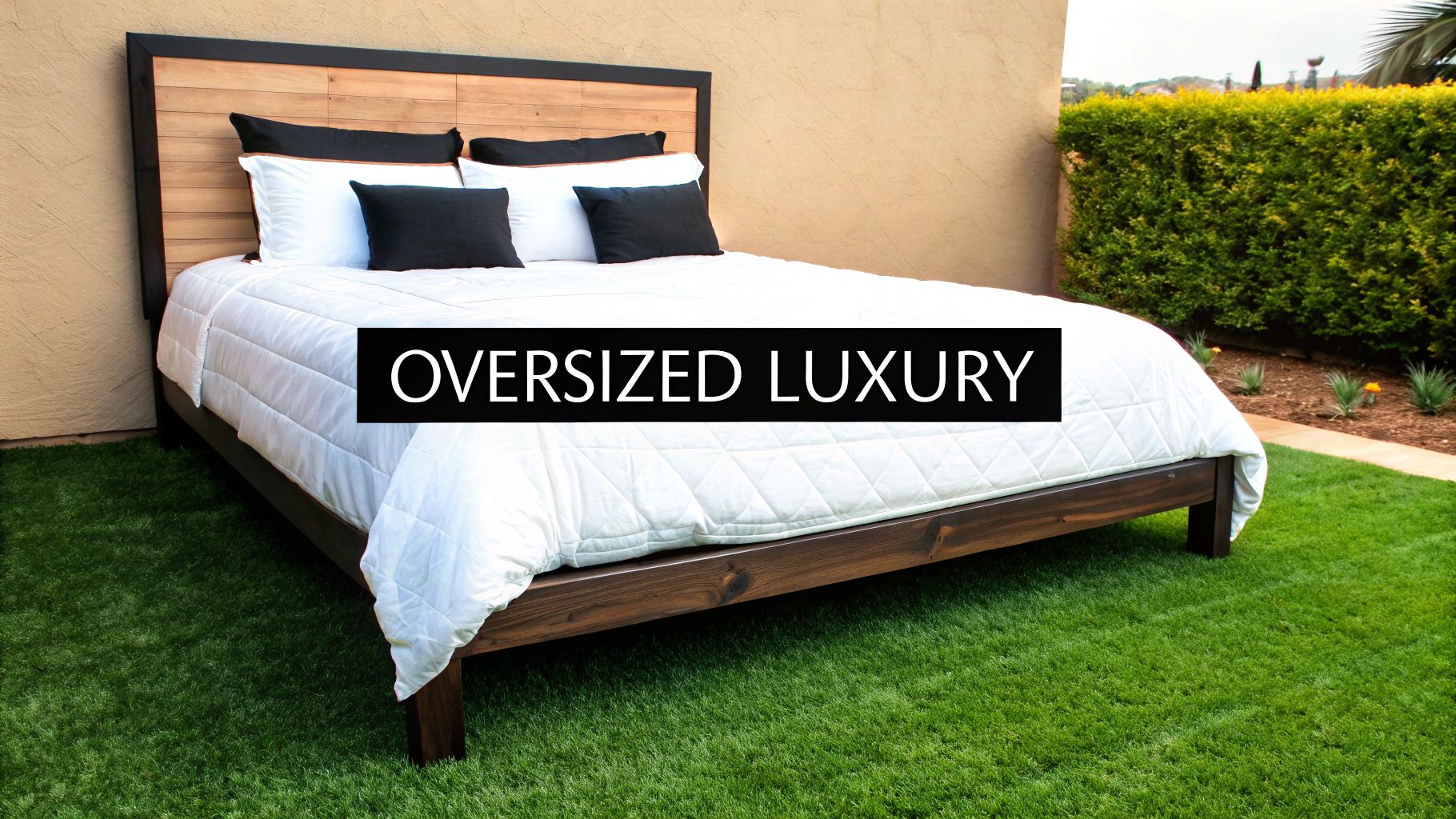 A beautifully styled bed with a white duvet cover and decorative pillows.