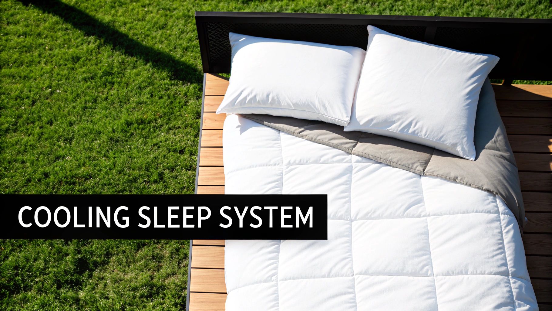 A neatly layered bed with breathable components, including sheets, a duvet, and pillows.