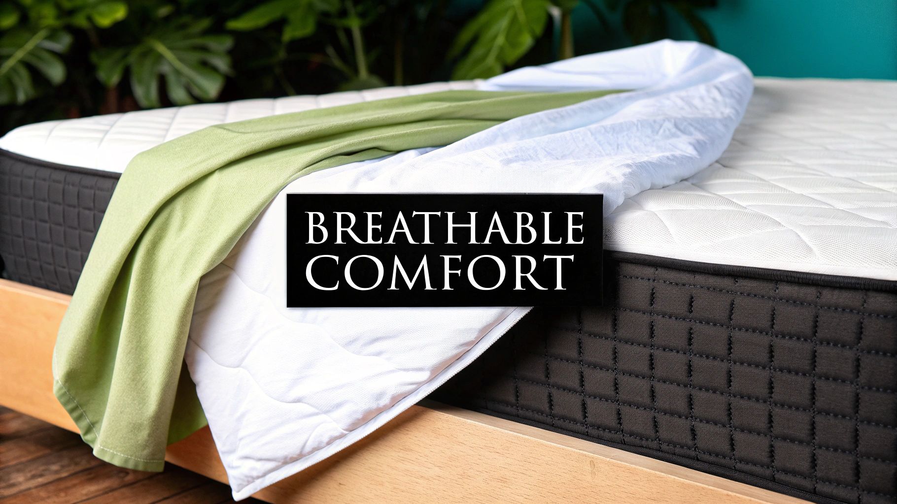 A bed with a white flat sheet neatly folded over the top of a grey comforter, showing a layered look.