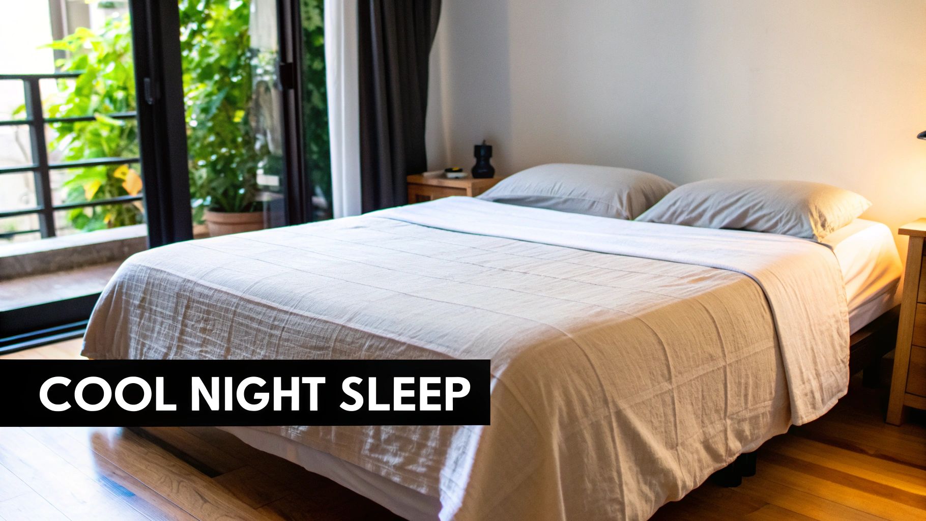 A person enjoying a comfortable sleep in a bed with light-coloured cooling sheets