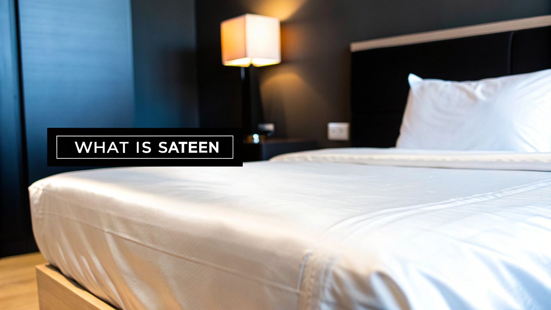 A well-made bed featuring soft, white sateen sheets and a pillow in a contemporary bedroom.