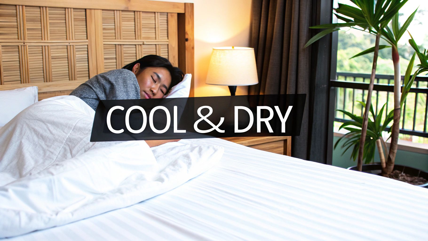 A neatly made bed with soft, luxurious bamboo sheets.