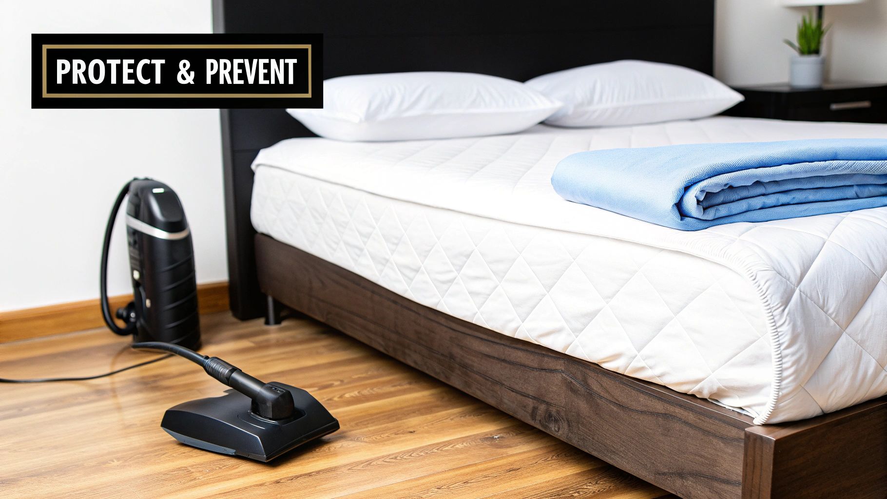 Protect and prevent mattress issues with a steam cleaner and a quilted mattress protector.