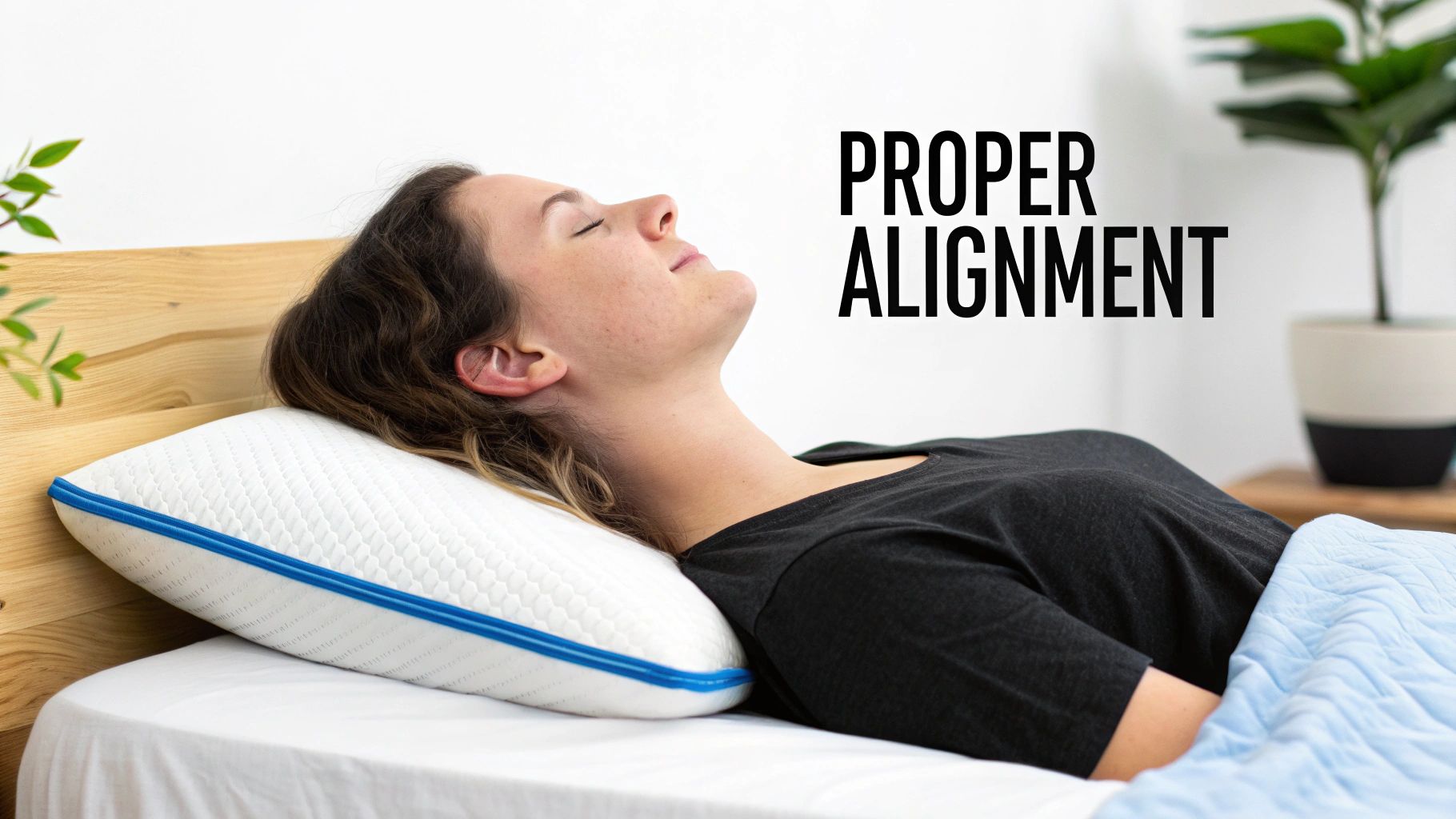 A person sleeping on their side with a supportive pillow keeping their spine aligned