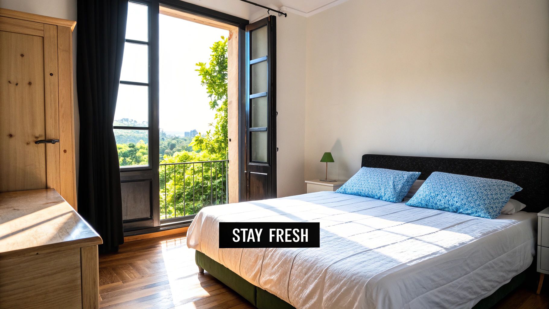 A person sprinkling baking soda onto a mattress cover, demonstrating a cleaning tip.