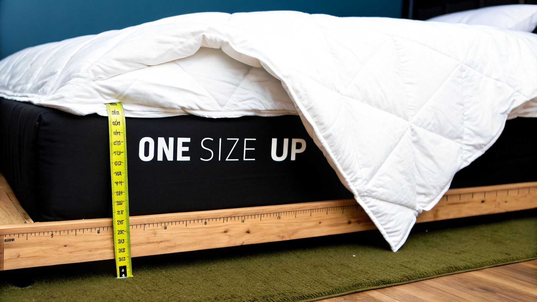 A neatly made bed with a perfectly draped duvet, showing a cosy and inviting bedroom.