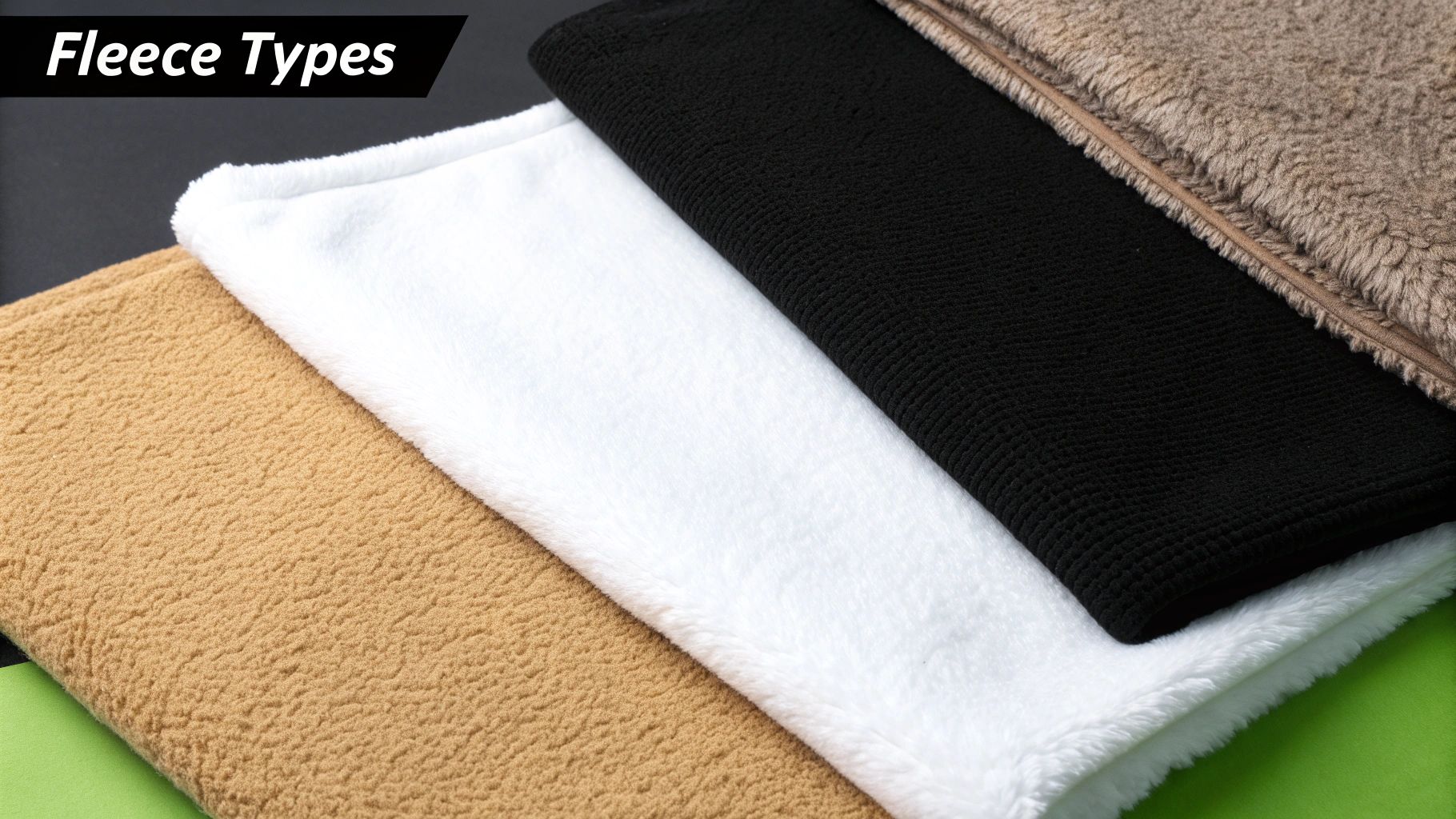 A stack of neatly folded fleece blankets in various colours and textures.