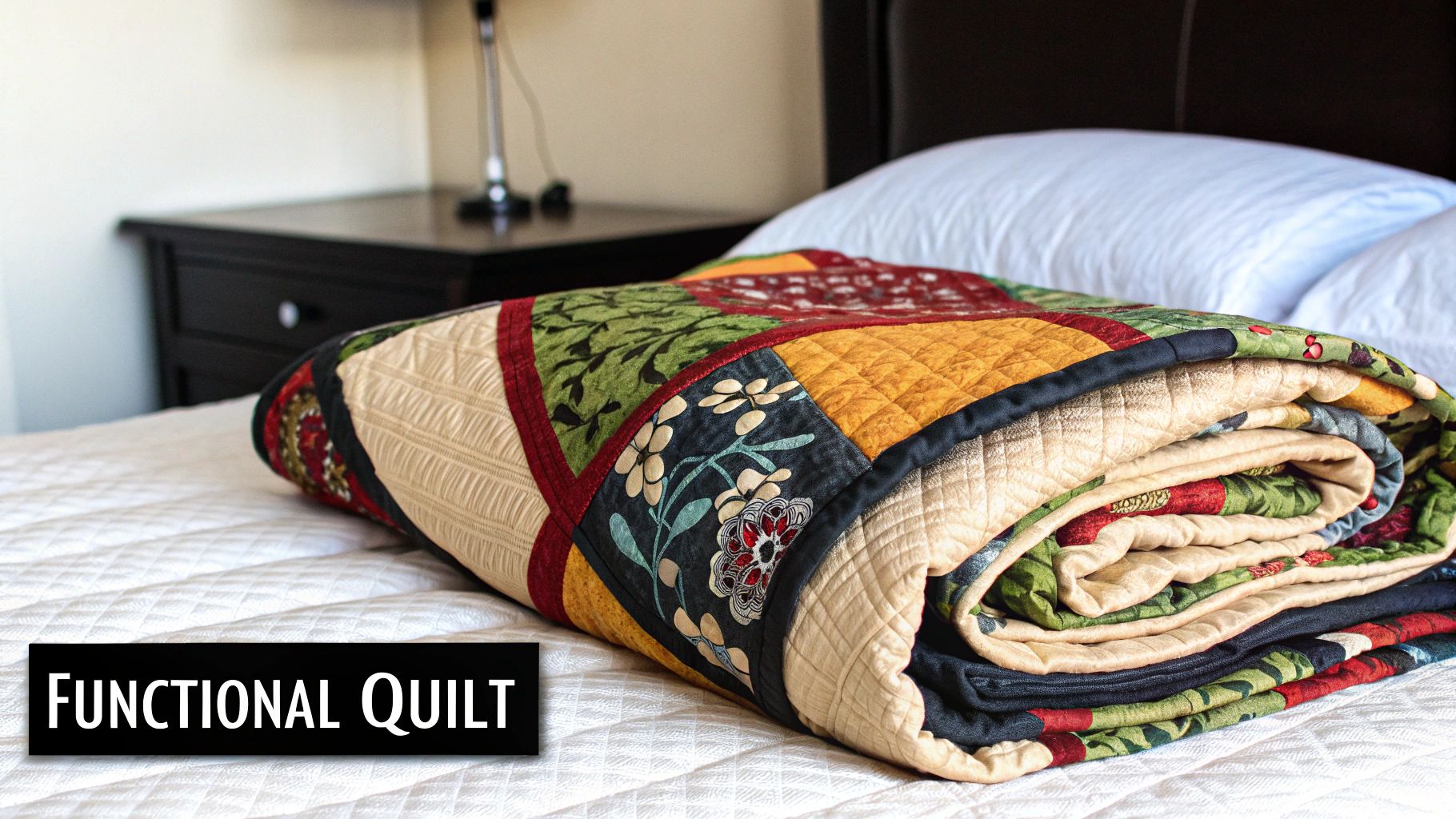A cosy, layered bed featuring a plush white quilt with a quilt cover, folded back invitingly.