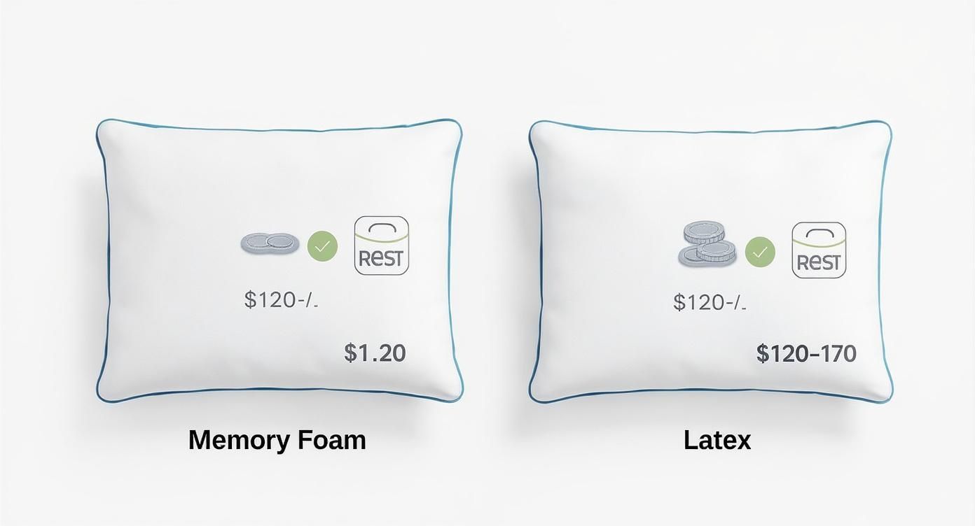 Infographic about latex vs memory foam pillow