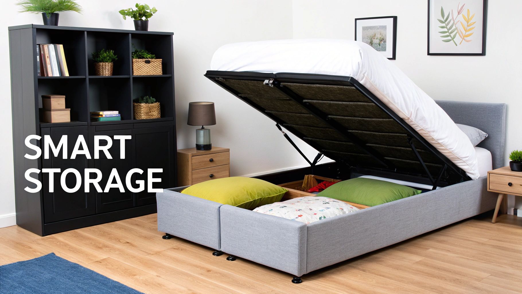 A relaxing bedroom with a neutral, earthy colour palette