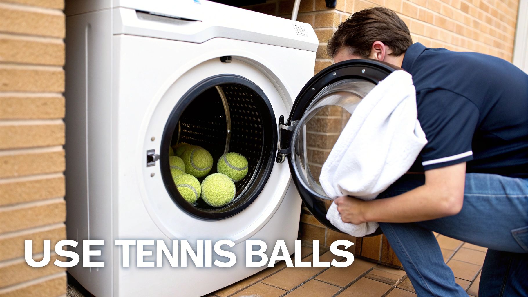 A doona being placed inside a front-loading washing machine.