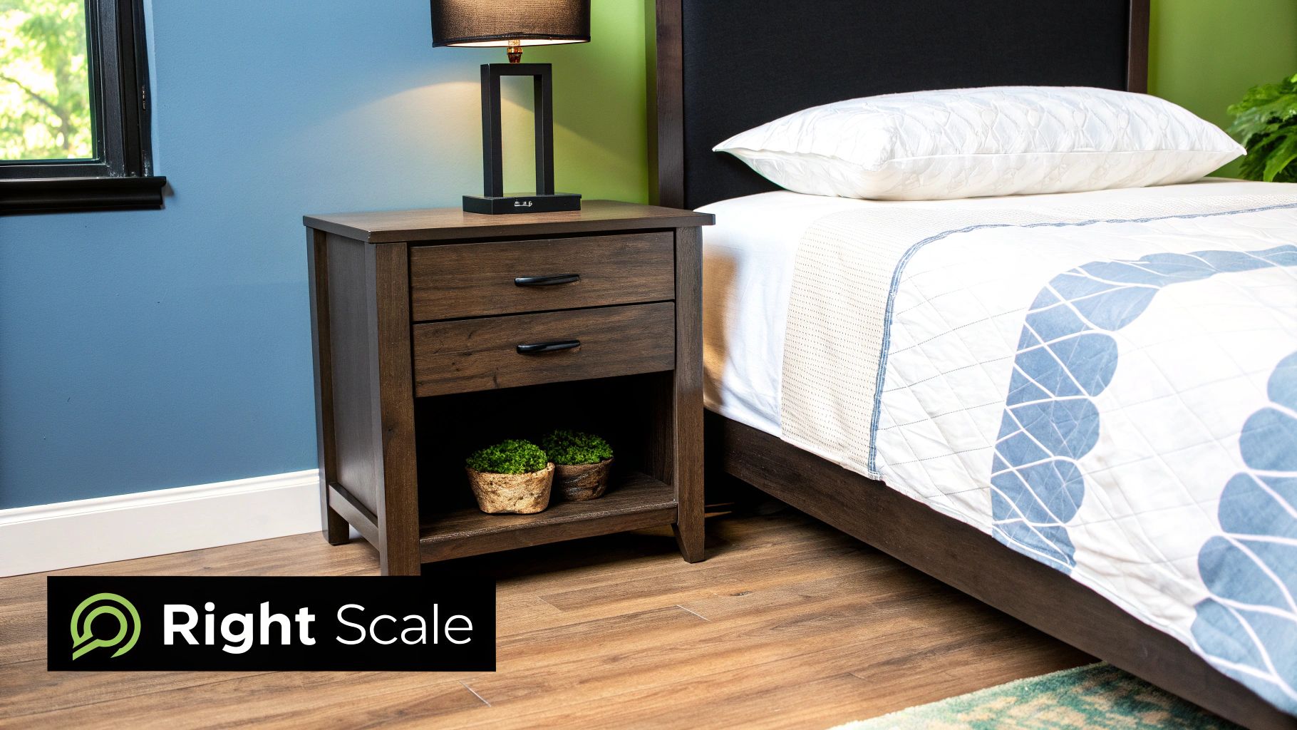 A cosy reading nook in the corner of a bedroom