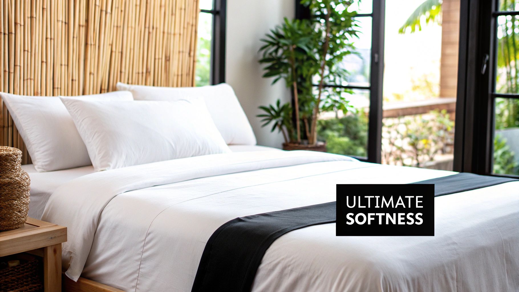 A close-up of soft, folded bamboo bedding sheets