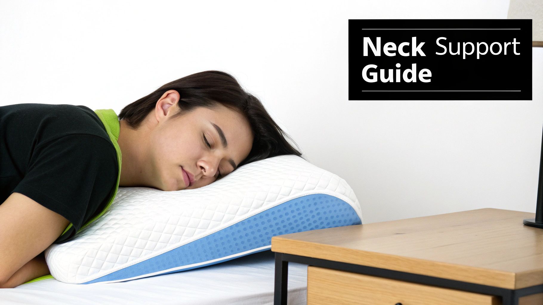 A woman with allergies sleeping peacefully on a hypoallergenic pillow.