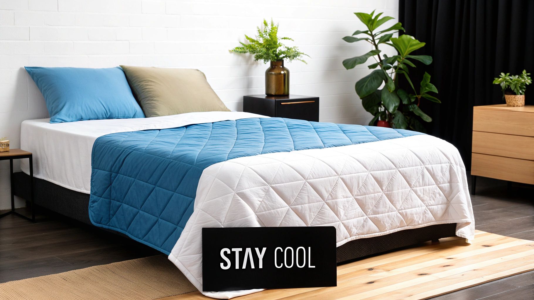 A neatly folded summer quilt resting on a bed, showcasing its lightweight and inviting texture.
