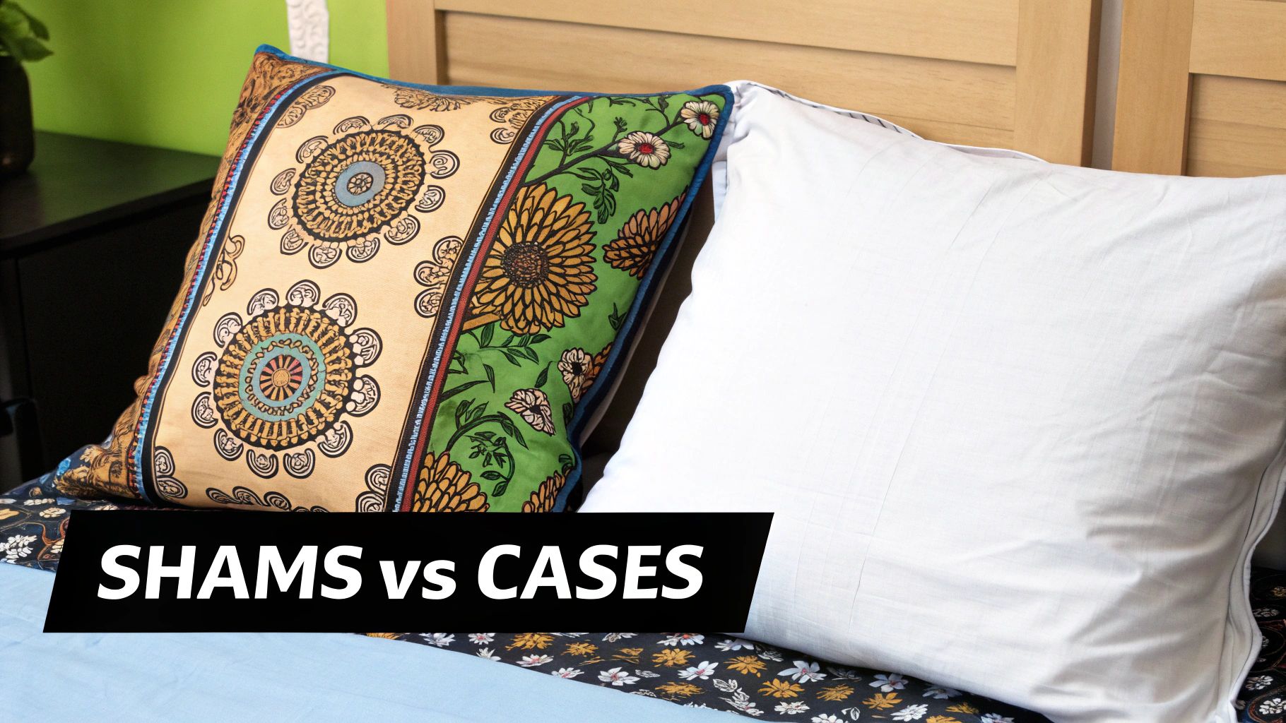 A beautifully made bed showing decorative shams in front of sleeping pillows.