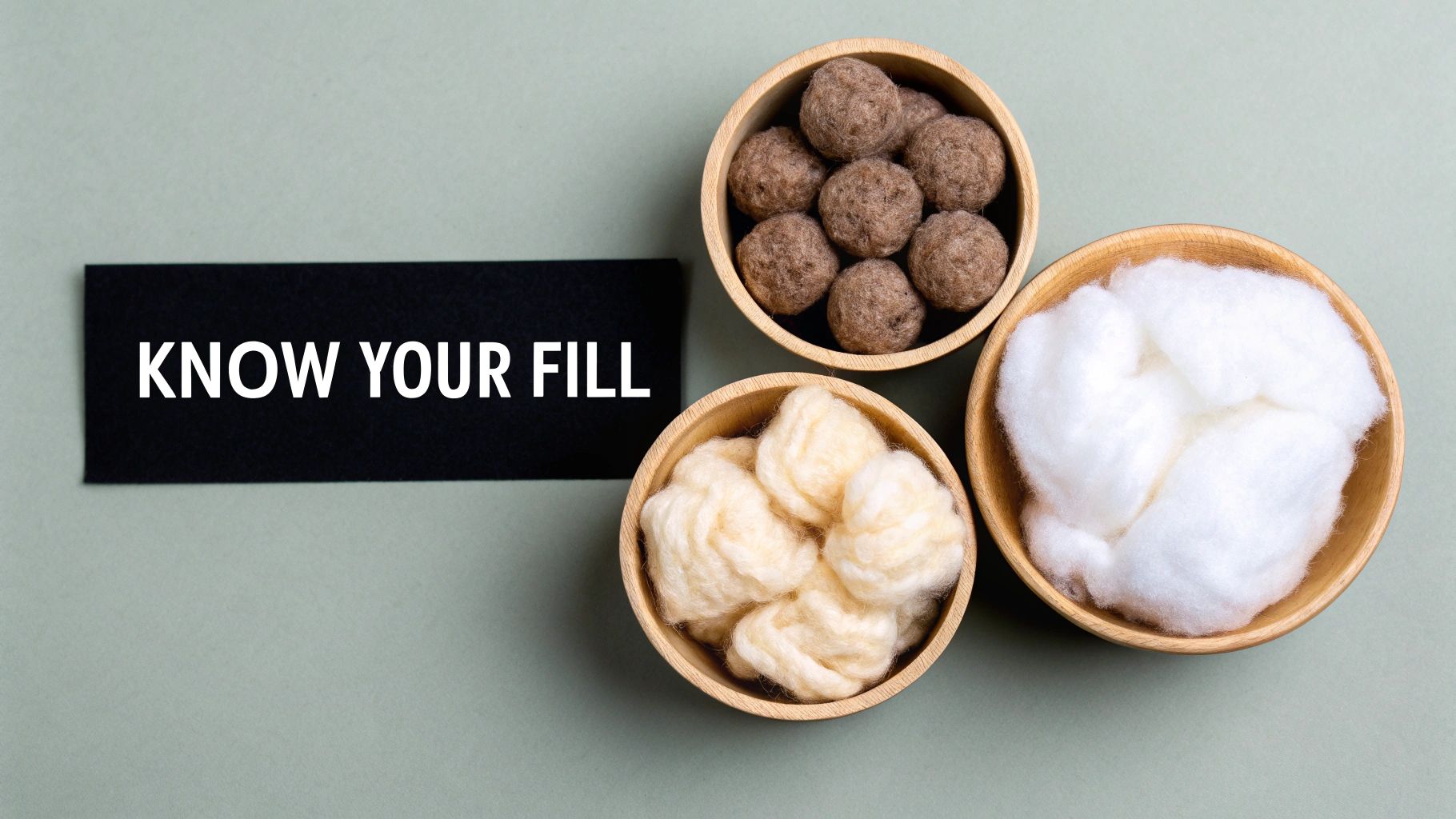 A close-up shot showing the texture of different quilt filling materials like wool, down, and microfibre.