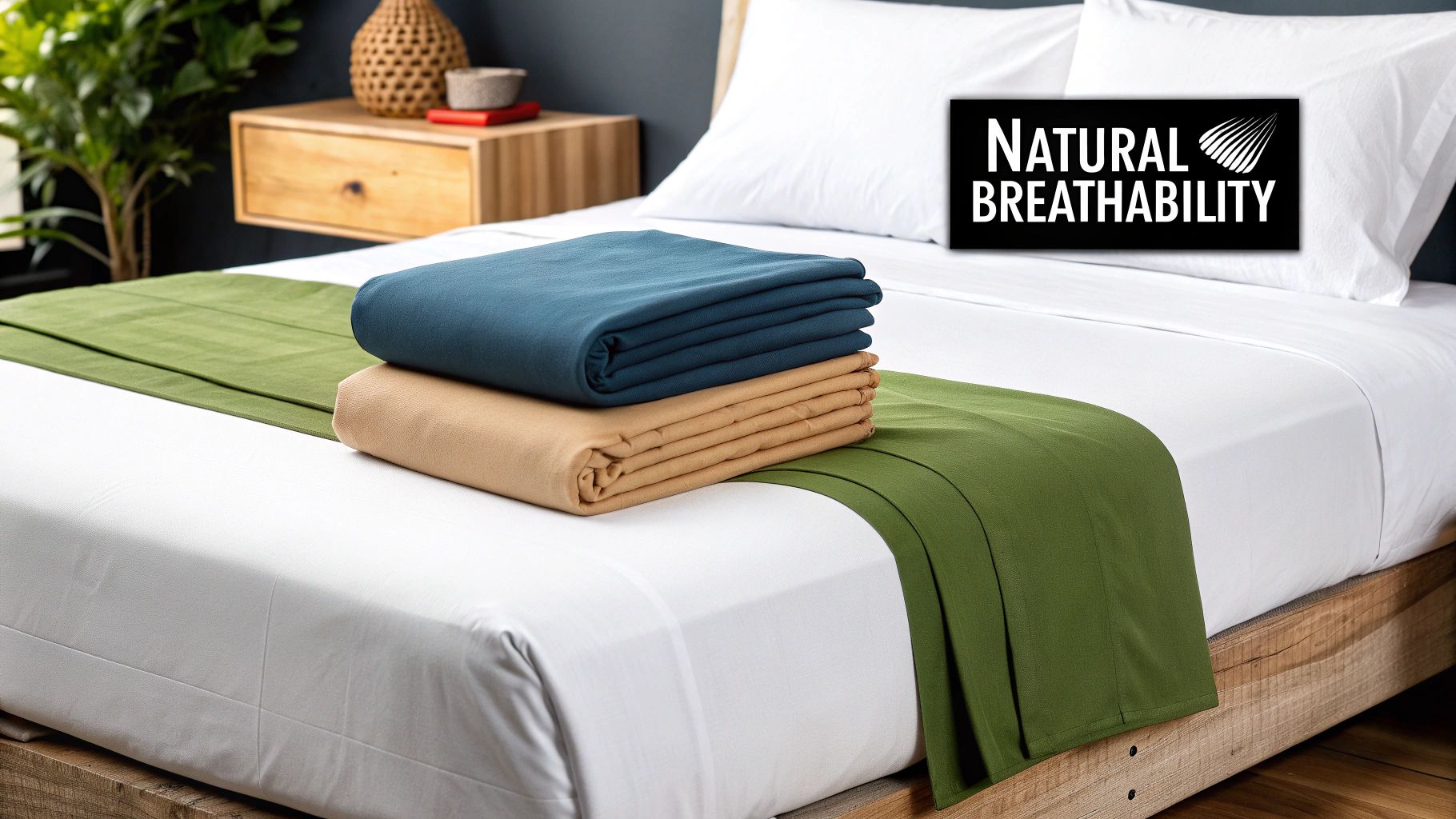 A neatly made bed with soft, grey jersey cotton bed sheets and pillows, creating a cozy and inviting atmosphere.