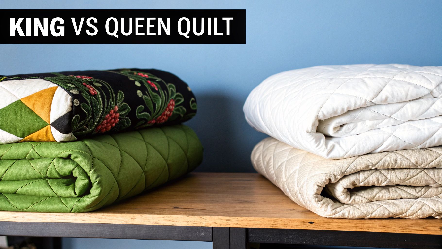 A neatly made bed showcasing a generous quilt overhang, creating a luxurious look.