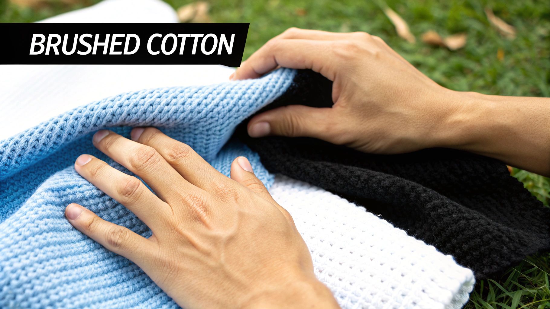 A close-up view of the soft, velvety texture of brushed cotton fabric.