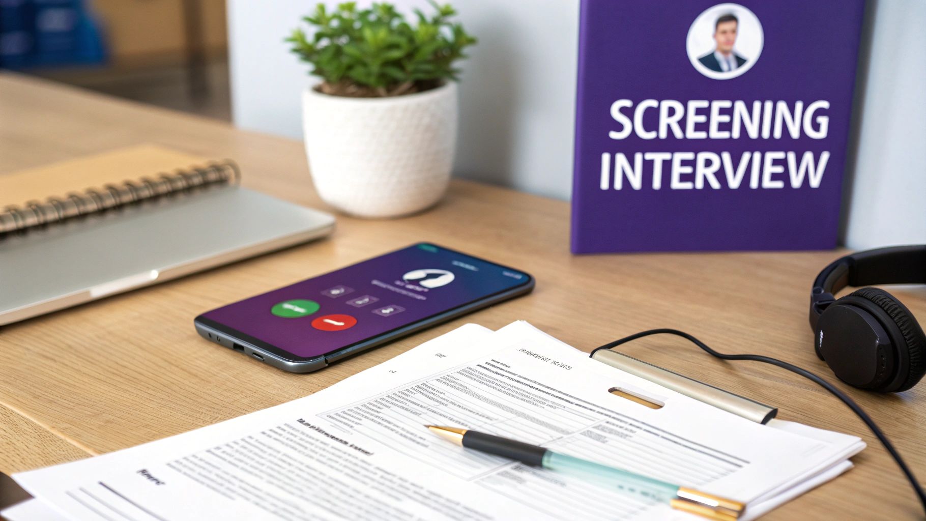 A recruiter looking at a laptop, conducting an online screening interview.