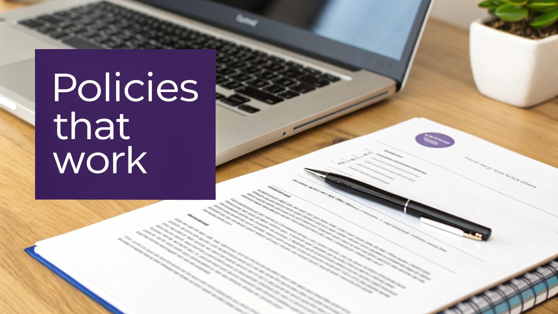 A person writing down notes and ideas for company policies in a notebook.